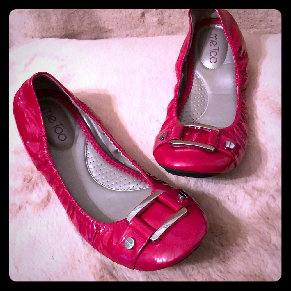 Raspberry patent leather ballet flats